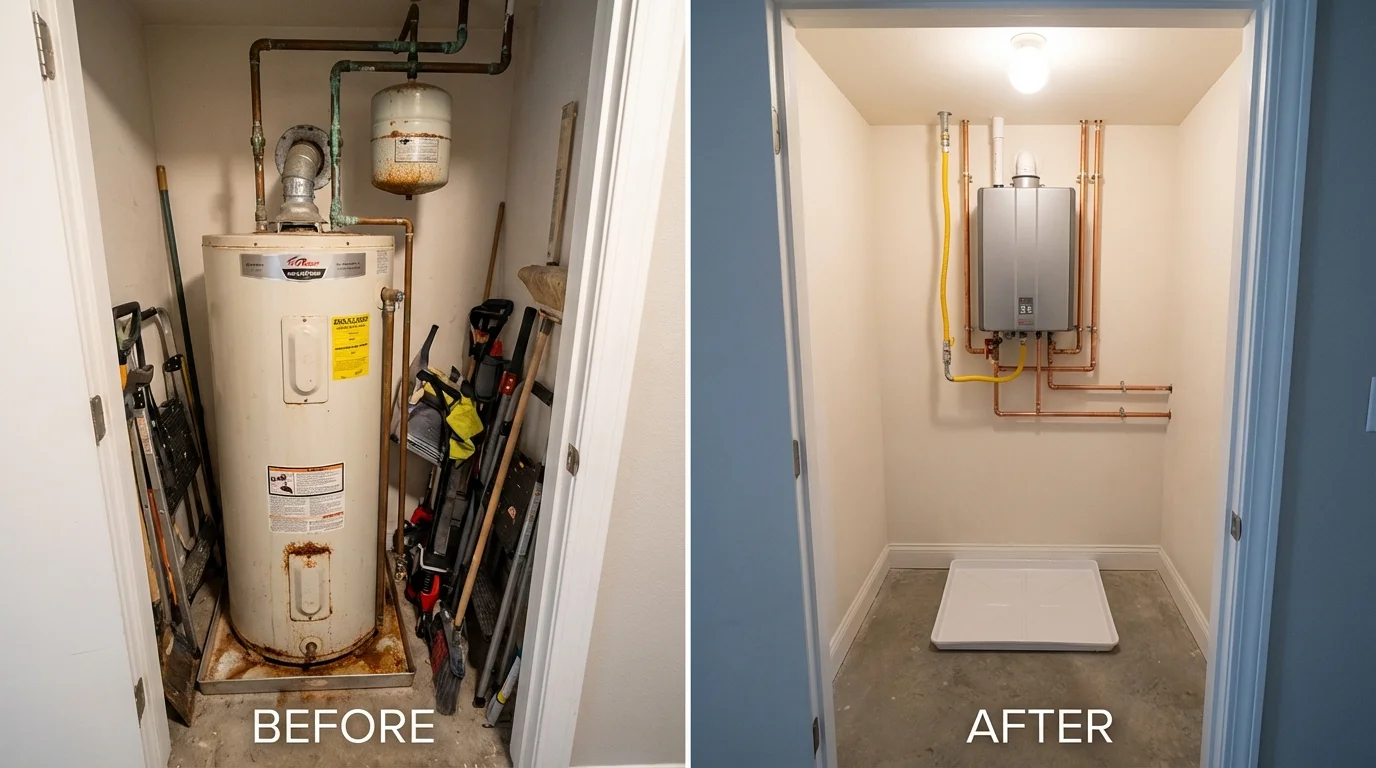 Tank water heater versus wall-mounted tankless unit comparison for Joliet, IL homeowners